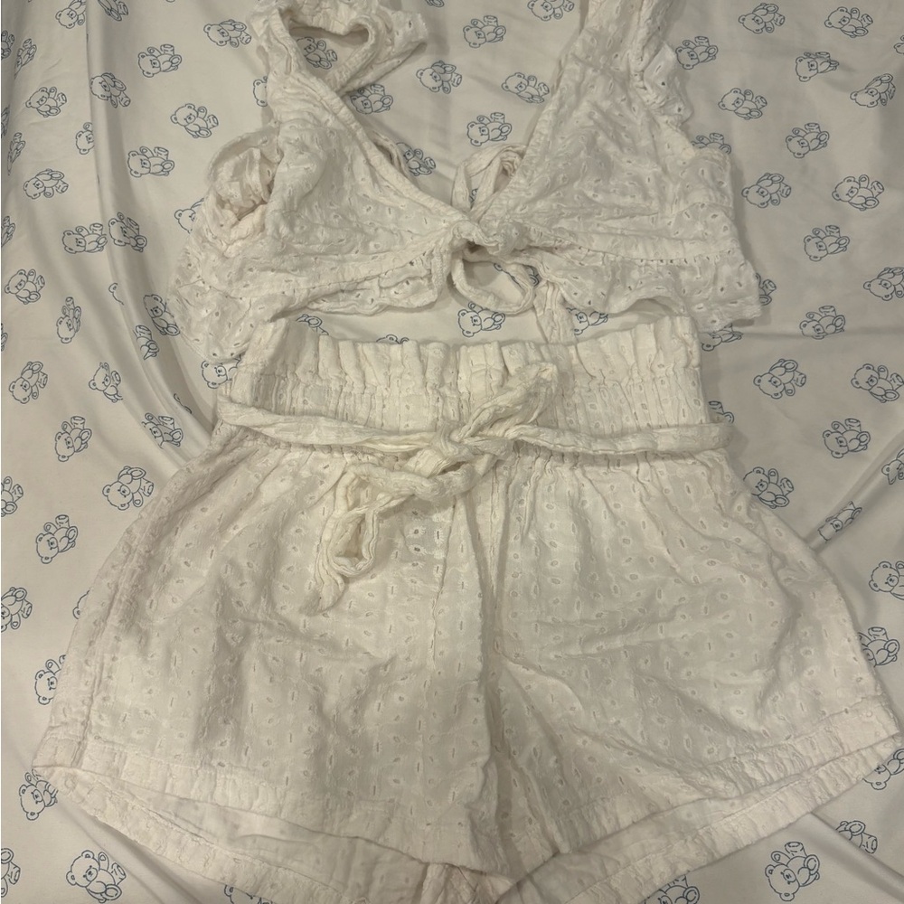 SHEIN White Eyelet Jumpsuit